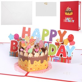 Bighan Happy Birthday 3D Pop Up Card, 3D Birthday Card Anniversary Pop Up Cards for Kids Men and Women Family, B