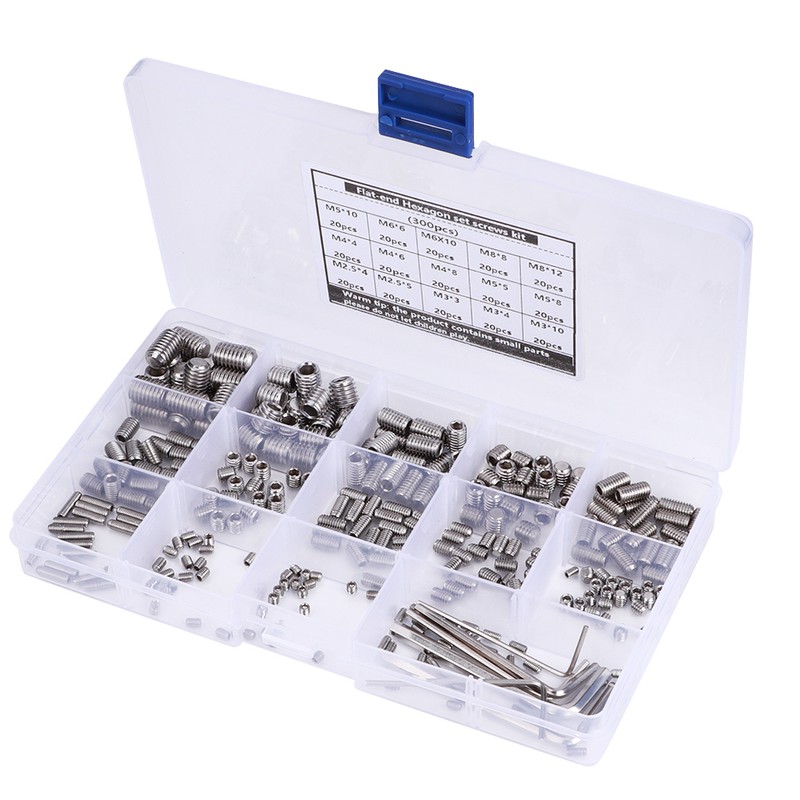 300Pcs Hex Grub Screw Kit Combination Boxed 304 Stainless Steel