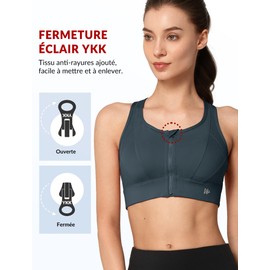 Yvette Strong Support Sports Bra Large Breasts with Front Closure Mesh Ringer Back Without Underwire for Fitness Running, gray