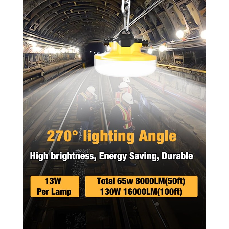 JC-LGL LED Construction String Light 50FT, 65W 8000Lm Industrial Grade