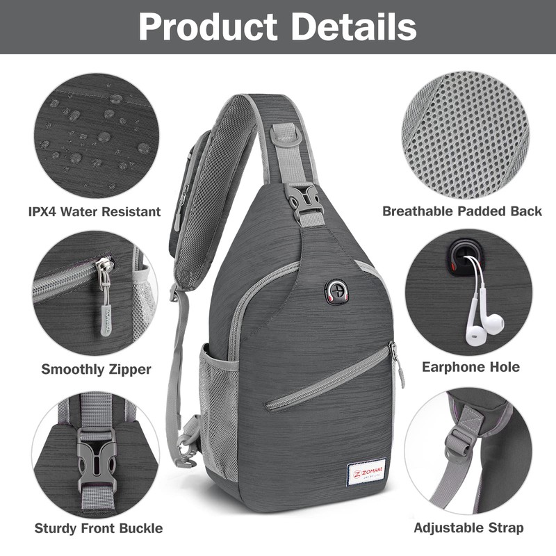 ZOMAKE Sling Bag,Small Crossbody Sling Backpack,Water Resistant Shoulder Bag Anti