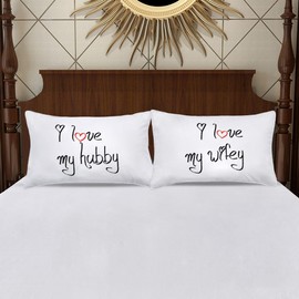 I Love My Wifey and I Love My Hubby Couples Pillowcases,His Hers 2nd Anniversary Wedding Gifts for The Couple,Romantic Valentine's Day for Husband and Wife