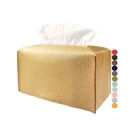 Gold Tissue Box Cover Rectangular – Plus Size Leather Tissue Box Holer with Bottom Belt Modern PU Leather Long Rectangle Tissue Holder for Bathroom/Home/Office Decor