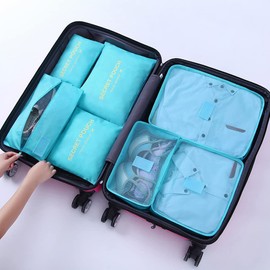 Fxkoolr 7 Set Packing Cubes, Travel Foldable Luggage Organizers Storage Bag Accessories Suitcase with Laundry Bag & Shoe Bag, Blue