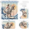 Yeoiat 4 Pcs Dinosaur Cat Shower Curtain Sets Funny Shower