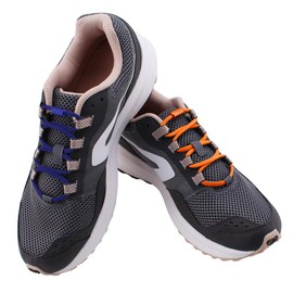 RJ-Sport (2 Pairs of Elastic Shoelaces with Quick Release - Quick Lacing System for Unique Comfort and Strong Hold - with Metal Capsules without Tying (Orange + Blue)