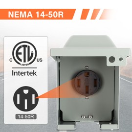 50 Amp Outdoor Power Outlet Box, NEMA 14-50R 125/250 Volt Rv Electrical Panel, Anti-Theft Lockable Outdoor Receptacle Box, Predrilled Socket Box for RV, Travel Trailer, EV, Welder, etc. ETL Listed