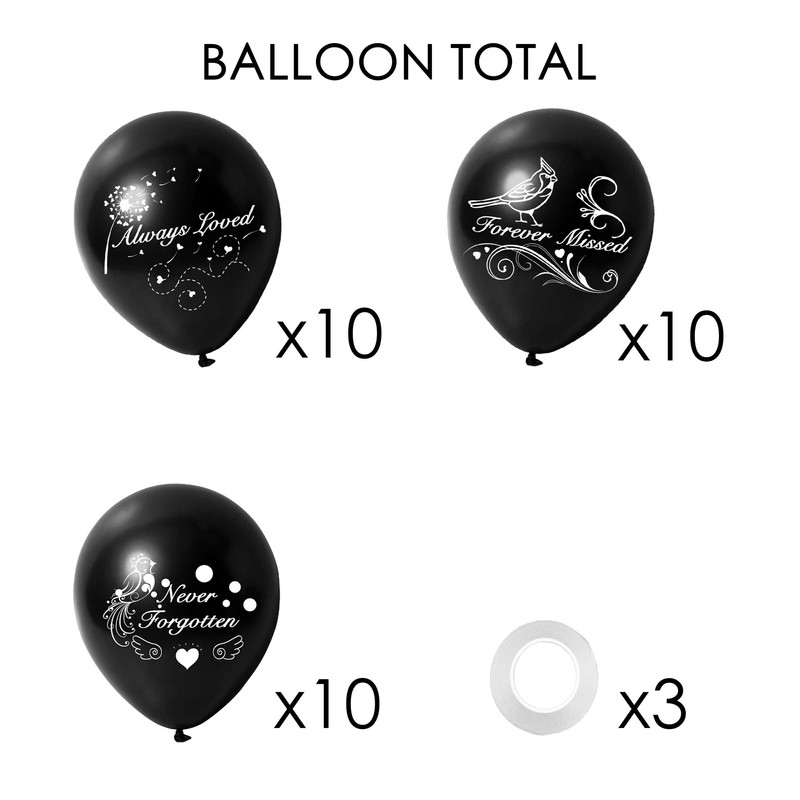 Memorial Remembrance Balloons 30 Pieces 12" Black Funeral Themed Memorial