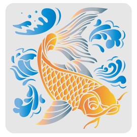 FINGERINSPIRE Koi Painting Stencils 30x30cm, Large Reusable Hollow Out Lucky Fish DIY Art and Craft Stencil, Plastic Koi Fish Wave Stencil Template for Painting on Wood, Floor, Wall and Fabric