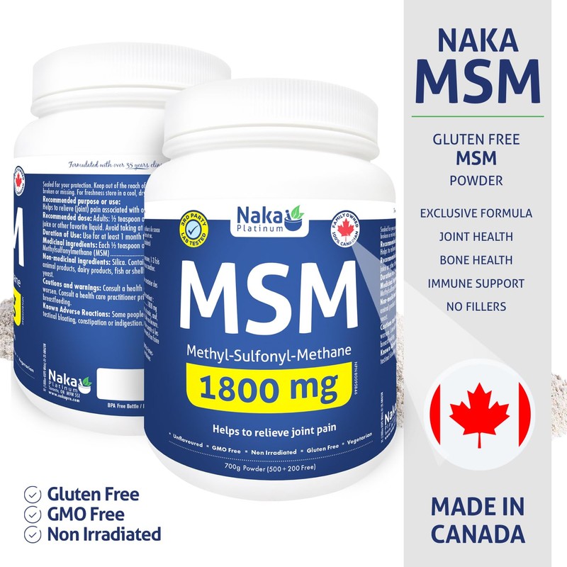 Naka Platinum MSM Powder, 1800mg, Relieve Joint Pain, (700 gram)