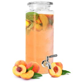 Estilo Glass Drink Dispenser - Tall Square Glass Mason Jar Drink Dispenser With Stainless Steel Spigot, 80 oz (2.36 Liters), Clear, Parties, Weddings, and Picnics