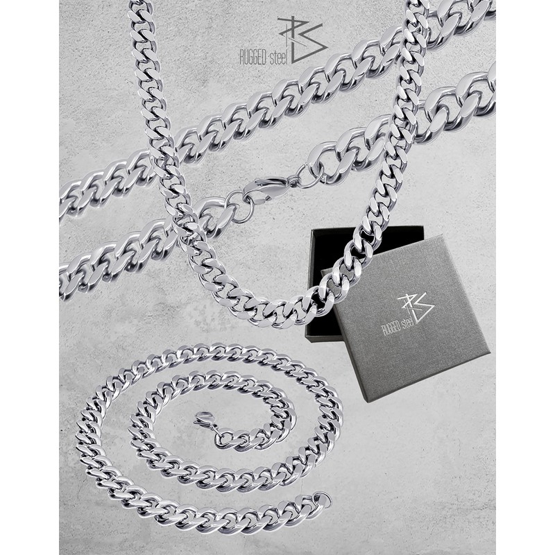 RUGGED STEEL Stainless Steel Curb Chain Solid 10 mm Wide