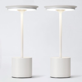 Sikevht 2Pack Cordless Table Lamp, Portable Rechargeable 6000mAh Outdoor Table Lamp, 3 Color Stepless Dimming Battery Powered Lamp, LED Table Light for Dinner/Bedroom/Restaurant/Outdoor (White)