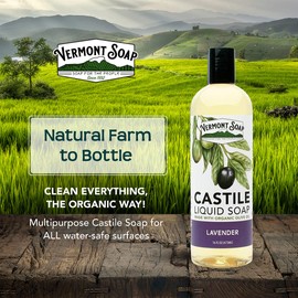 Vermont Castile Soap Lavender, Gentle Liquid Soap for Sensitive Skin & Natural Body Wash, Organic Hair Shampoo for Oily Hair, Aloe Castile for Men & Women - 16 Oz