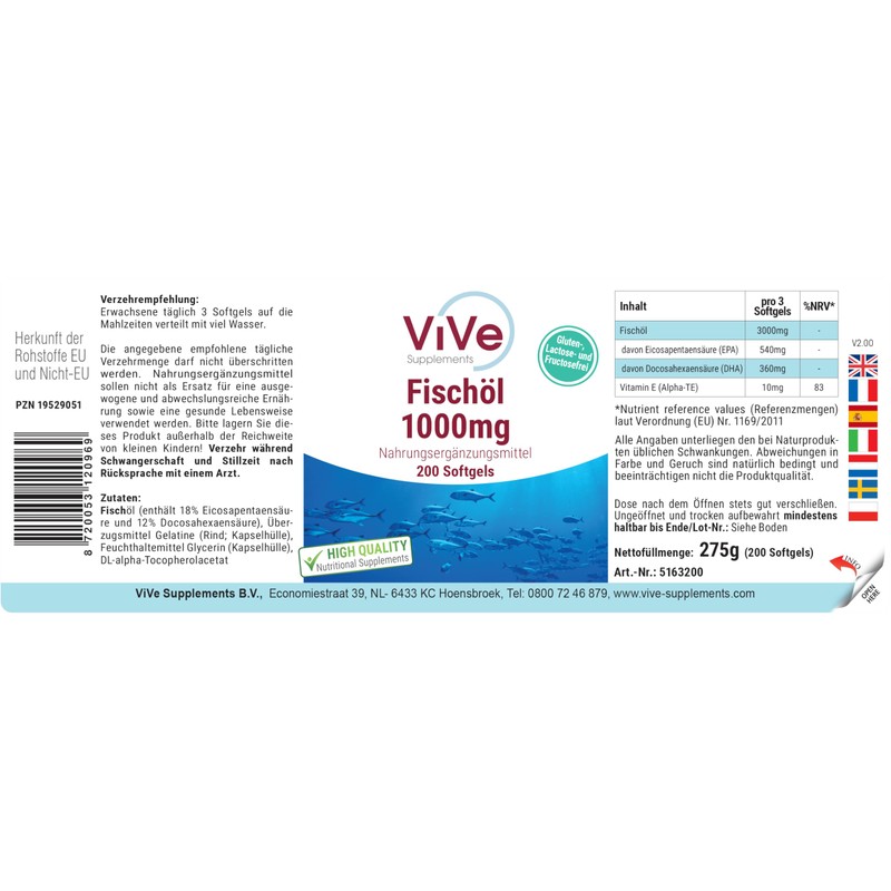 Fish Oil - 200 Softgels - 3000 mg per Daily