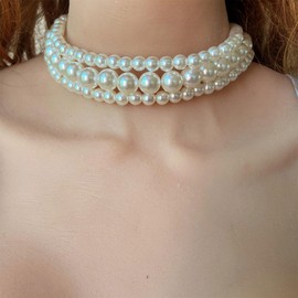 Necklaces for Women Pearl Choker Necklace Multi Strands Choker Gold Necklaces Prom Pearl Choker Necklace Beachy Necklace Elegant Pearl Jewelry Bride for Wedding Birthday Gift