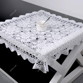 Yizunnu Vintage Hand Crochet Lace Doily Rectangle Cotton Table Cover (White, 23.6 x 23.6 inch (Square))