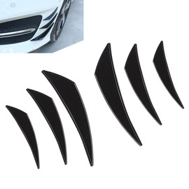 6 PCS Car Spoiler Canards Kit, Smooth Linear PVC Crescent Wind Blade Front Bumper Side Skirt Spoiler Decorative and Protective Sticker, DIY Tuning Accessory for Most Cars (Glossy Black)