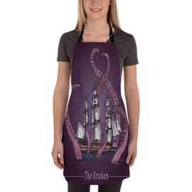 Moslion Octopus Apron 31x27 Inch Kraken Waves Sail Ship in Giant Monster Tentacles in Ocean Sea Kitchen Chef Waitress Cook Aprons Bib with Adjustable Neck for Women Men Girls Purple