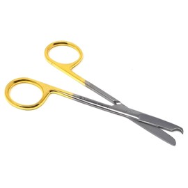 IMED Precision Spencer Suture Scissors - 4.5" Length, Small Tips Design, Hook Shaped Tip, Reusable Stainless Steel Shears (Gold Handle - STR)
