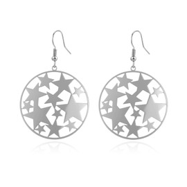 Watforsh Large Silver Star Dangle Earrings for women Big Disc Circle Disco Earrings Lightweight Celestial Jewelry