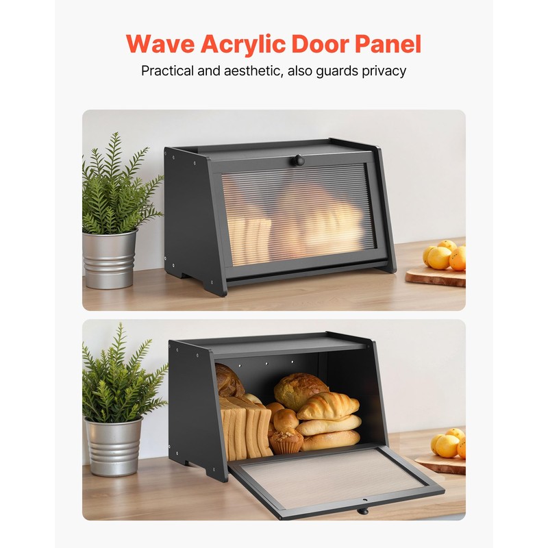 VEVOR Bread Box for Kitchen Counter, Large Capacity Bamboo Bread