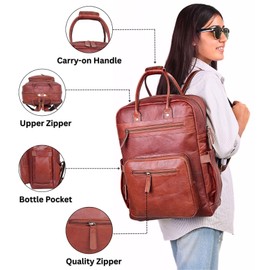 Genuine Leather Laptop Backpack for Women – Large 16 inch Designer Womens Leather Backpack Purse Professional Brown Bookbag for Work, Travel & Everyday Use