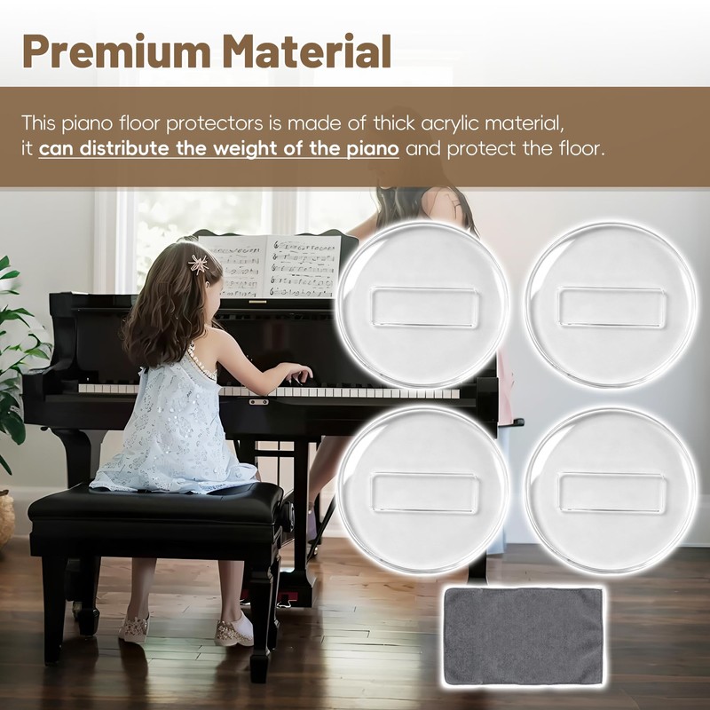 3Pcs 4"Clear Piano Caster Cups with Dust Cloth for Grand