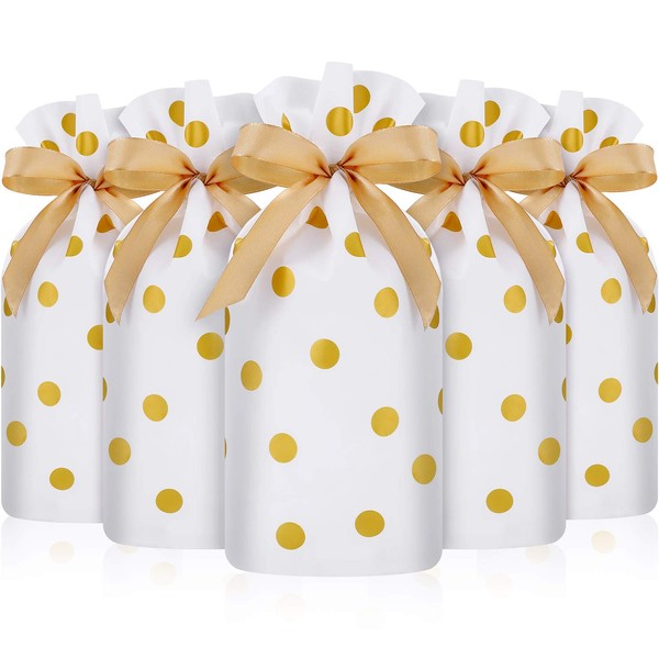 30 Packs Treat Bags with Drawstring Candy Bags, Plastic Favor Bag Drawstring Cookie Bags for Christmas Wedding Party Birthday Engagement Holiday Favor (Gold Polka Dot Print)