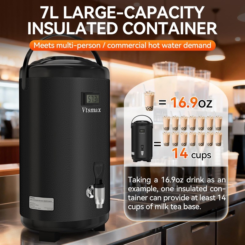 Commercial 2-Gallon Beverage Dispenser with Temperature Display, Black