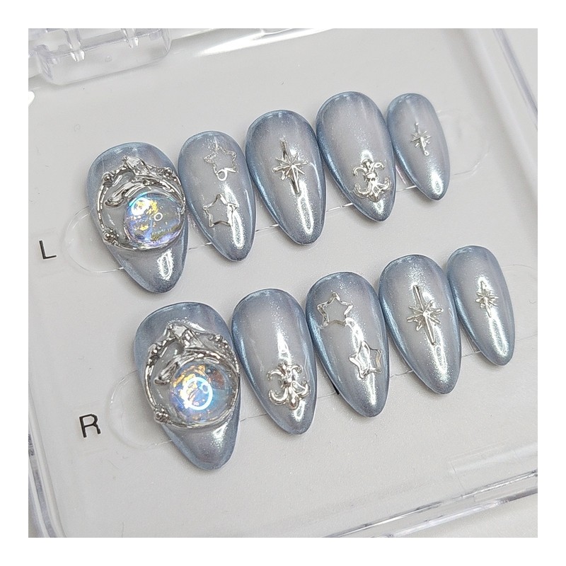 Mermaid Star Handmade Nail Tips - Short Almond / 머메이드
