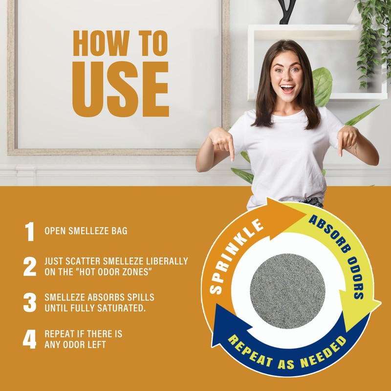 SMELLEZE Natural Smell Eliminator Deodorizer: 25 lb. Bag Granules Takes