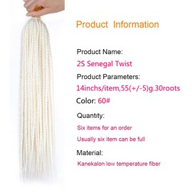 Palace hair 6Pack/LOT Senegalese Twist Crochet Hair Braids Small Easy Twist Crochet Braiding Hair 2S Senegalese Twists 14 inch 18inch 24inch 30strands/pack Hairstyles For Black Women color… (14inch, 60)