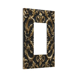 Spshian Light Switch Cover Plate Gold Black Baroque Floral Luxury Plant Flowers 1 Gang Outlet Covers Single Rocker Decorative Switch plates Electrical Wall Plates GFCI Receptacle for Bathroom Bedroom