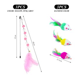 GTYHH Pack of 3 Fur Ball Cat Sticks and 3 Pieces Plush Mouse Toy, Cat Toy for Indoor Use, Interactive Cat Toy, Creative Cat Toy