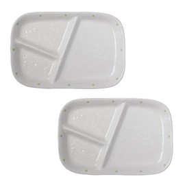 Divider Plate, Polka Dot Lunch Plate (Polka Dot), Set of 2, Width 8.8 x Height 5.8 x 0.9 inches (22.4 x 14.9 x 2.3 cm), 14.1 oz (400 g), Setoyaki Tableware, One Plate (Green)