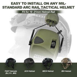 PROHEAR Arc Rail Adapter for Helmet Shooting Ear Protection Earmuffs, NRR 23dB Noise Reduction Hearing Protection for Hunting, Green