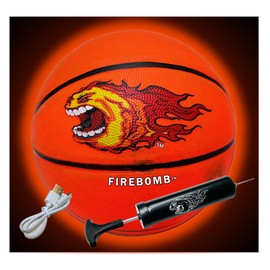 FIREBOMB LED Basketball - Rechargeable Light-Up Basketball for Nighttime Fun, Rubber Size 7, Orange Sports Ball for All Ages