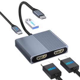 USB C to Dual HDMI Adapter for 2 Monitors, 4-in-1 HDMI Splitter for Dual Monitors Extended Display Support SST/MST with USB3.0/100W PD, USB C Docking Station Double Monitor for MacBook/Dell/HP Laptop