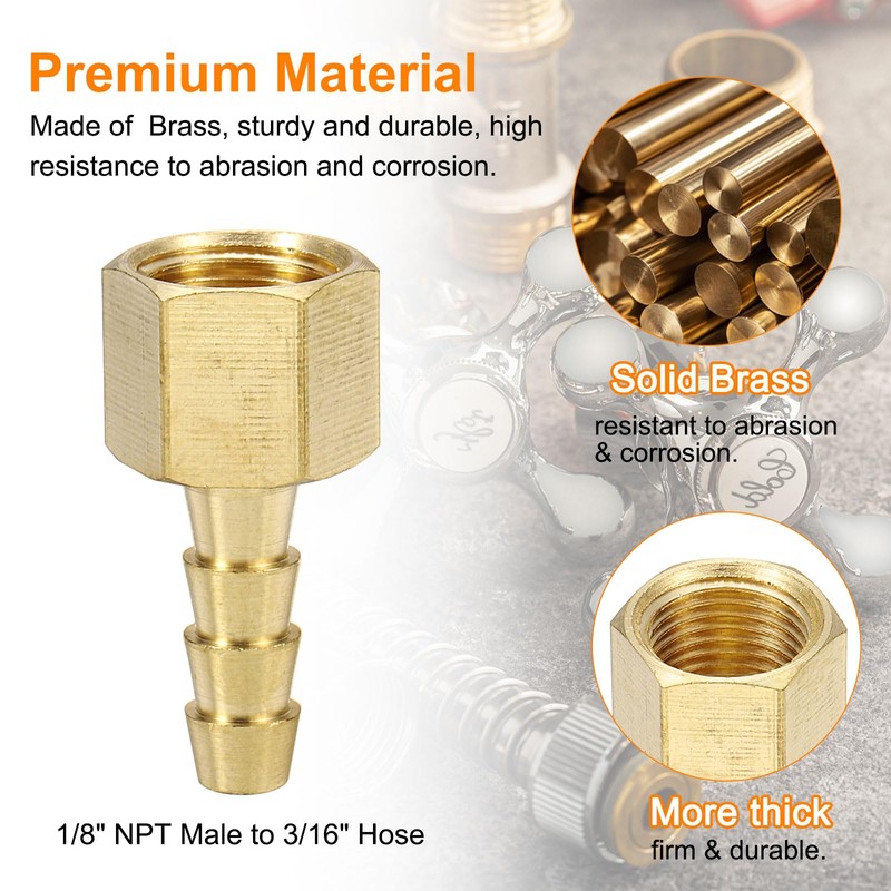 HARFINGTON Brass Barbed Fitting 1/8" NPT Female to 3/16" Hose