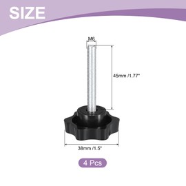 QUARKZMAN Pack of 4 M6 x 45 mm Star Handles, Plastic Hex Clamping Knob Screw, Hand-Tight, Replacement Knob for Parasol Stand, Replacement Knob