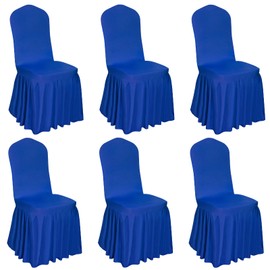 DREAMANIA 6pcs Chair Covers Stretch Parsons Skirt, Durable Washable Universal Chair Slipcover, Super Fit Spandex Chair Seat Protector Cover for Hotel, Ceremony, Home(Blue)