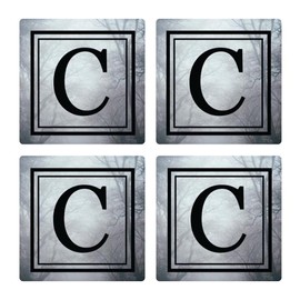C - Gothic Tree Letters, Joyride Home Decor, 4 Ceramic Coasters, 4-inch Square Drink Coasters, Set of 4, Non-Slip Cork Back, Protects Surfaces, Express Your Style.