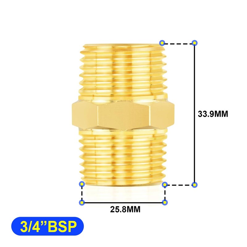 TAILONZ PNEUMATIC 3/4" BSP Male Pipe Hex Nipple, Brass Pipe