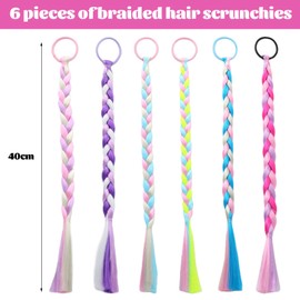 Muorruo 6-Pack Colourful Braided Hair Extensions for Girls, Elastic Synthetic Plaits for Tying, Hairpieces for Children, Ponytail Accessories for Everyday and Parties