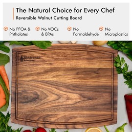 Spartali & Company Black Walnut Cutting Board Set for Kitchen, Reversible Wooden Chopping Board With Juice Grooves, Made from American Black Walnut, set of 2 sizes 12x9 & 15x12. Gift Box included!