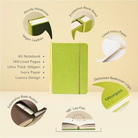Ottergami Bullet Journal Notebook Lined - High Quality Thick Paper with 150gsm and 144 Pages - The Pro Notebook A5 Lined Bullet Journal with Pre-Printed Lines - Vegan Leather Cover