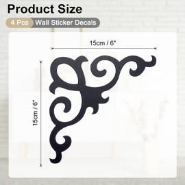 uxcell 4 Pcs Seif-Adhesive Wall Sticker Mirror Decals, Acrylic Hollow Mirror Tiles Sticker Applique Corner Hollow Stickers for Home Room Background Decoration, Black (15x15cm)