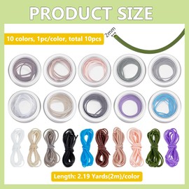 BENECREAT 10 Pieces Mesh Holder Cords, 2 mm Rubber Hose Cord, 10 Colours, Hollow Tube Rubber Cords with Storage Tin for Knitting, Crafts, Jewellery Making, Beading Bracelets, 2m/Piece