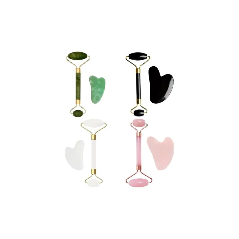 Kit Rodillo Y Piedra Gua Sha De Jade Masajeadora